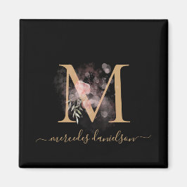 Íman Monograma Floral Chic Preto e Dourado em Letra de 