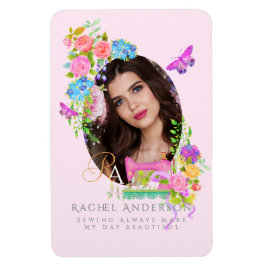 Íman Monograma Floral de Fita de Costura Cor-de-Rosa