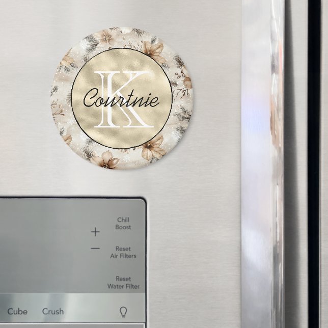Íman Monograma Floral Dourado Bege      (In Situ (Fridge))