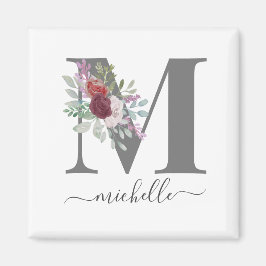 Íman Monograma Floral Moderno com Nome Inicial