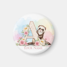 Íman Monograma Floral Personalizado 'A' com Furão Fofo 