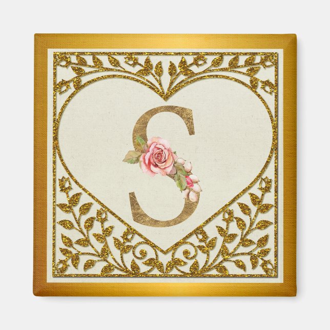 Íman Monograma Floral Personalizado, De A a Z  (Frente)