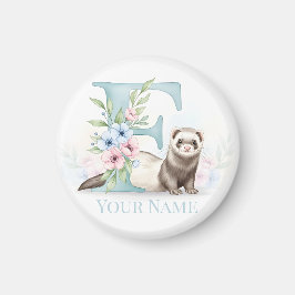 Íman Monograma Floral Personalizado 'F' com Furão Fofo 