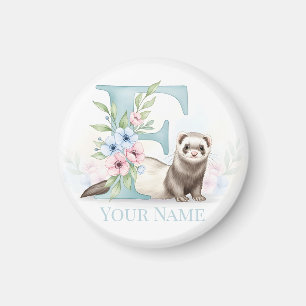 Íman Monograma Floral Personalizado 'F' com Furão Fofo 