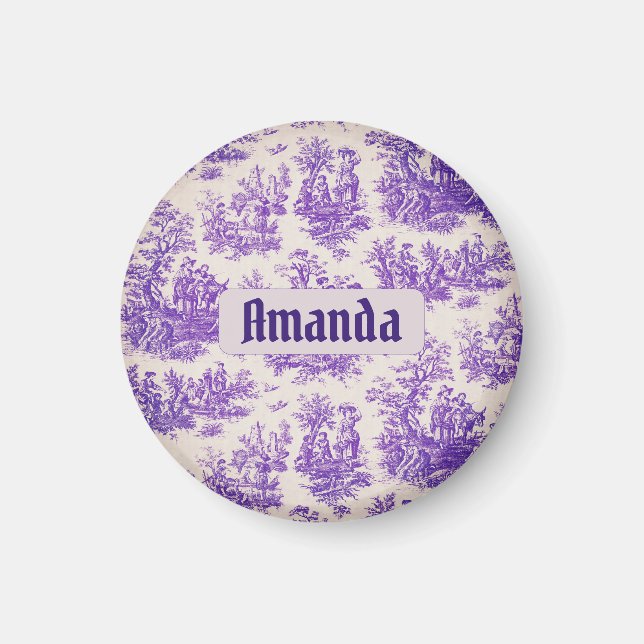 Íman Monograma floral roxo de jouy (Frente)