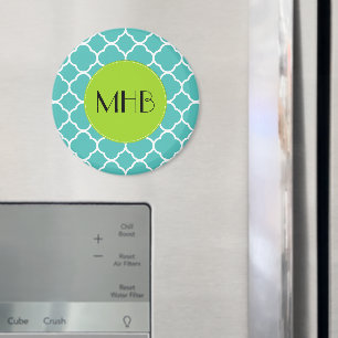 Íman Monograma - Forma Quatrefoil - Branco Azul