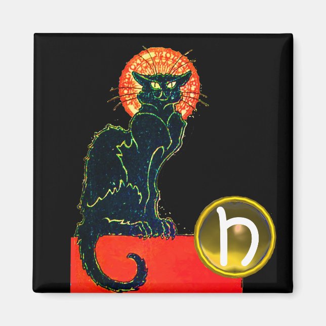 ÍMAN MONOGRAMA GEM DE FESTA DE GATO NEGRO (Frente)