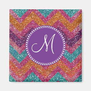 Íman Monograma Glitter Chevron Cor-de-rosa Púrpura Cor