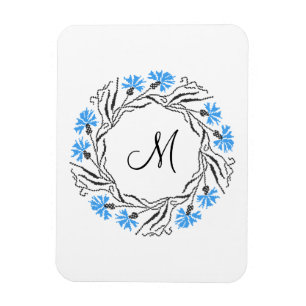 Íman Monograma inicial do Círculo de Cornflower cruzado