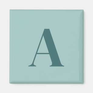 Íman Monograma Inicial Minimalista Turquesa/Verde-água