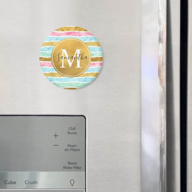 Íman Monograma Listras Aquarela Dourado (In Situ (Fridge))