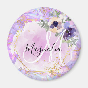 Íman Monograma Mármore Arco-Íris Roxo, Rosa e Dourado F