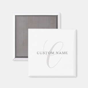 Íman Monograma Moderno Elegante   Cinza e Branco (editá
