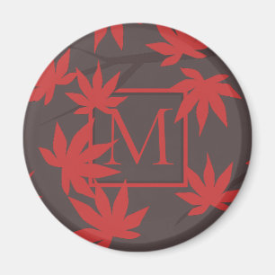 Íman Monograma Moderno Folha de Bordo Vermelho Cinza