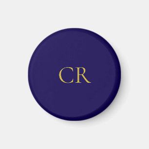 Íman Monograma Moderno Minimalista Cor Azul e Dourado 