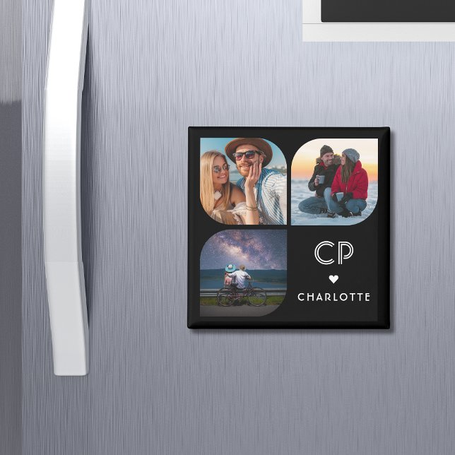 Íman Monograma Nome 3 Foto Moderno Simples Tendência (Criador carregado)
