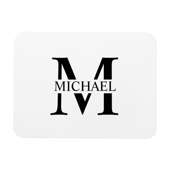 Íman Monograma Personalizado Branco e Nome (Horizontal)