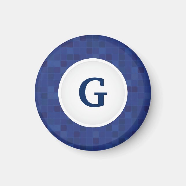 Íman Monograma personalizado com padrão de pixel do mos (Frente)