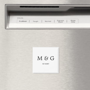 Íman Monograma Personalizado Data Clássico Branco Elega