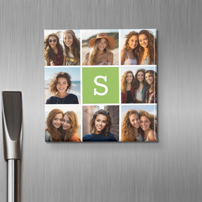 Íman Monograma Personalizado de Colagem de Fotografias  (Personalized fridge magnet with photos and custom text)