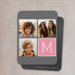 Íman Monograma Personalizado de Colagem de Fotos do Ins<br><div class="desc">Cor-de-rosa moderno Pastel e Cinzas - Use 3 fotos quadradas para criar um presente exclusivo e pessoal. Ou você pode ficar com o filhote hipster e fazer uma moda. Se precisar ajustar as fotos,  clique na ferramenta personalizar para fazer alterações.</div>