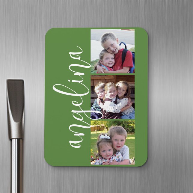 Íman Monograma Personalizado de Colagem de Fotos do Ins (Personalized fridge magnet - add photos and custom text)