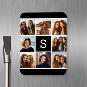 Íman Monograma Personalizado de Colagem de Fotos em Pre