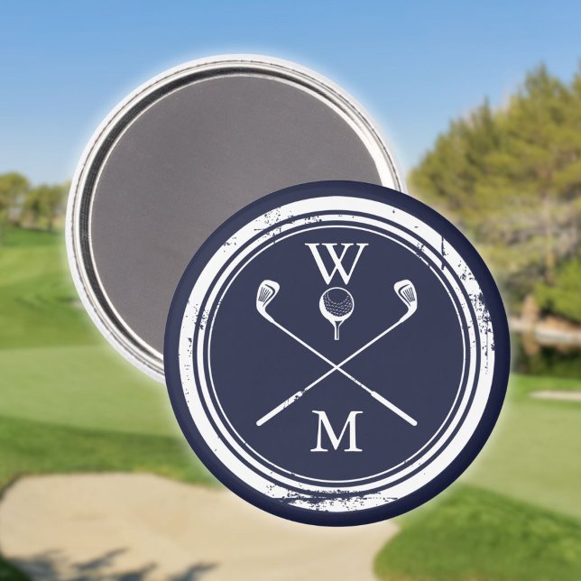 Íman Monograma Personalizado de Golfe Azul Real (Personalized Monogram Golf Royal Blue Magnet)