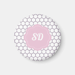 Íman Monograma Personalizado de Honeycomb da rosa claro