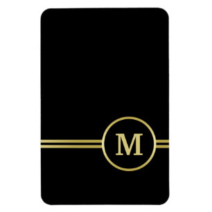 Íman Monograma personalizado de ouro elegante a preto