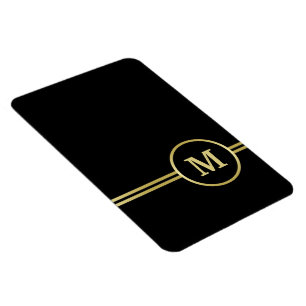 Íman Monograma personalizado de ouro elegante a preto