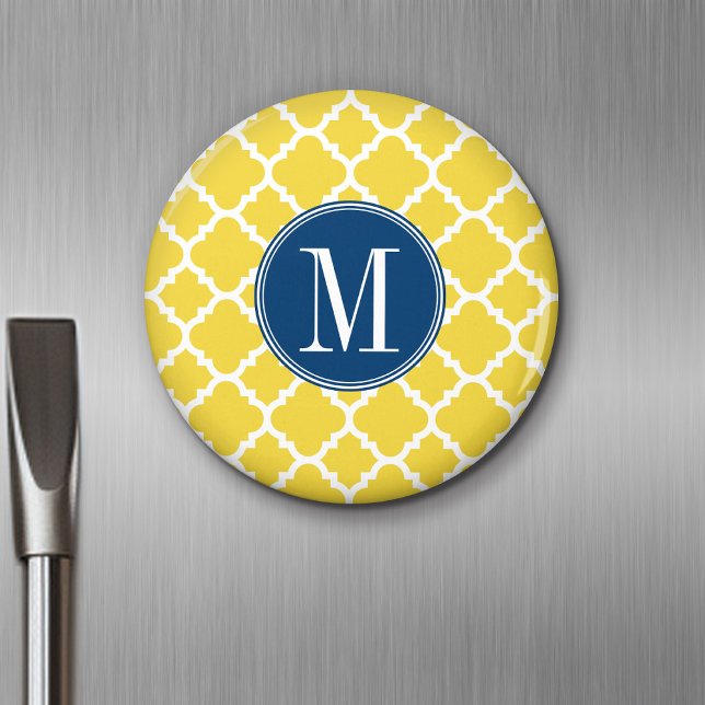 Íman Monograma Personalizado de Padrão de Quatrefoil Am (Personalized Fridge Magnet - Add Custom Text)
