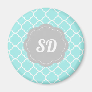 Íman Monograma Personalizado de Quatrefoil Turquesa Cla