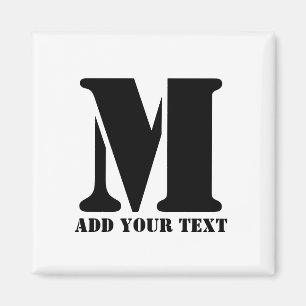 Íman Monograma Personalizado Preto Moderno Texto Person