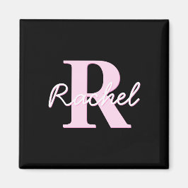 Íman Monograma Personalizável Fofo | Rosa Claro e Preto