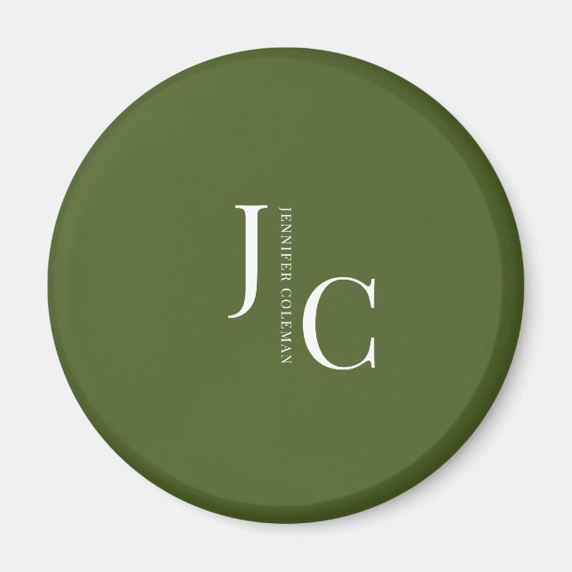 Íman Monograma Profissional Minimalista Moderno Verde (Frente)