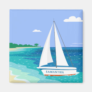 Íman Monograma Sailboat Tropical Beach Magnet