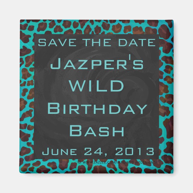 Íman Monograma Teal e Brown Leopardo (Frente)