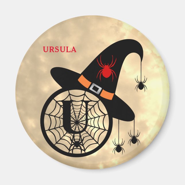 Íman Monograma U Halloween Sky Witeen Nome das Aranhas (Frente)