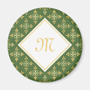 Íman Monograma verde e Dourado Quatre Floral