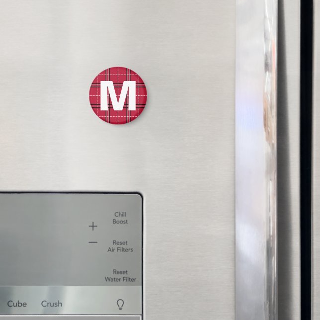 Íman Monograma Xadrez Vermelho Magneta de Arte Inicial  (In Situ (Fridge))