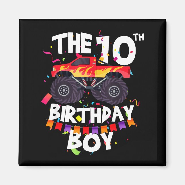 Íman Monster Truck 10th Birthday Boy Funny 10 Years Old (Frente)