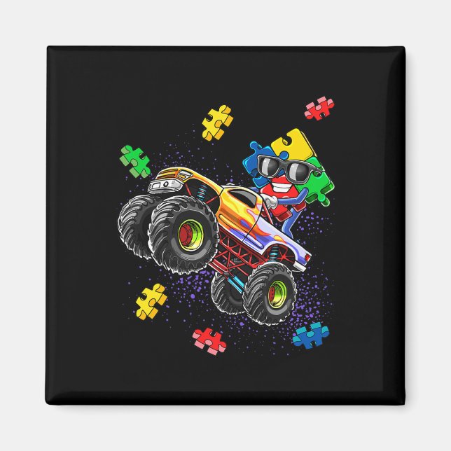 Íman Monster Truck Autismo Quebra-cabeça Piece Gift F (Frente)