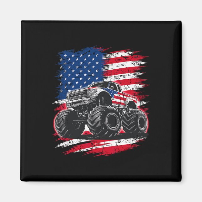 Íman Monster Truck Usa Flag American For Women Girls Ki (Frente)
