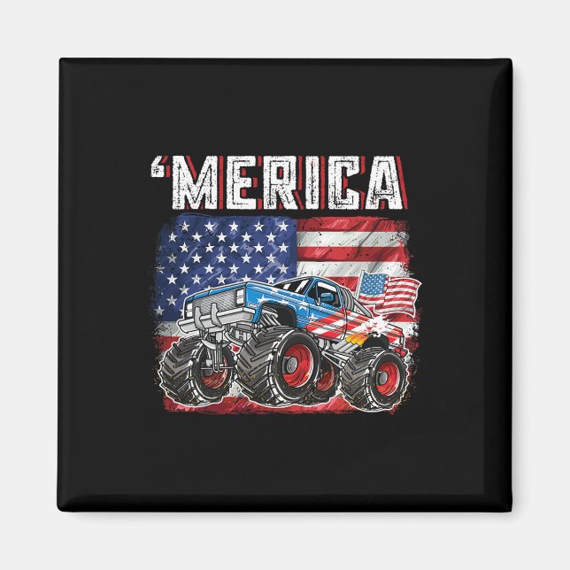 Íman Monster Truck Usa Flag Merica Men 4 De Julho (Frente)