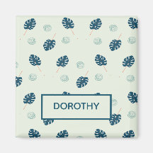 Monstera tropical deixa monograma em azul