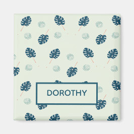 Íman Monstera tropical deixa monograma em azul