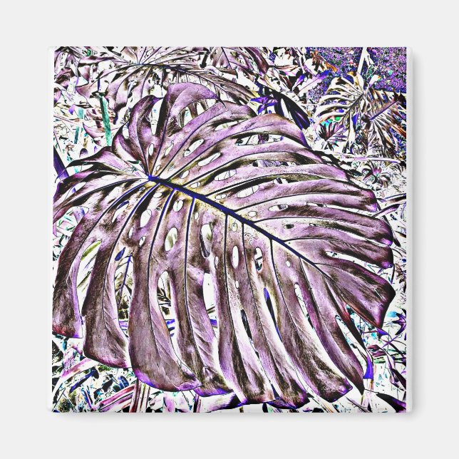 Íman Monstera tropical Folhas em Roxo (Frente)