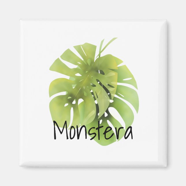 Íman Monstera verde tropical deixa aquarela (Frente)