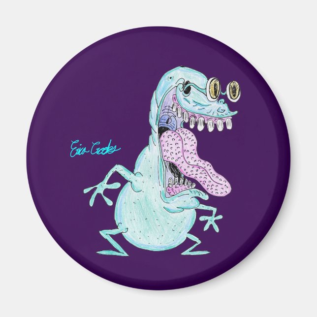 Íman monstro alienígena desenho animado azul claro (Frente)